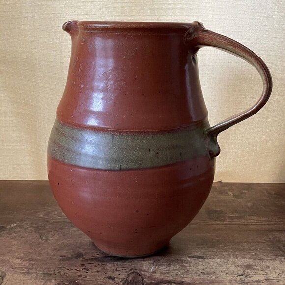 Robert Crystal Vermont Signed Studio Art Pottery Pitcher Brown Glazed Stoneware - Picture 11 of 16